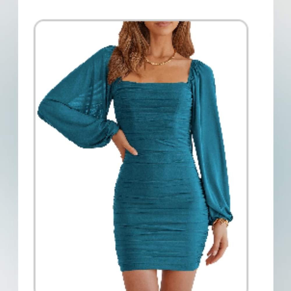 Elegant Teal Long Sleeve Dress